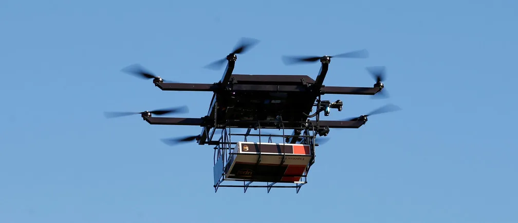 Drones delivering packages in an urban area